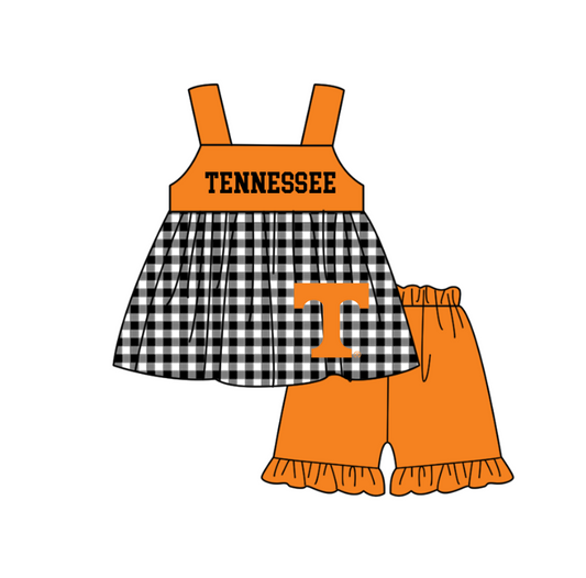 Preorder moq 5 Baby Girls Tennessee T Tunic Ruffle Short Team Clothes Set