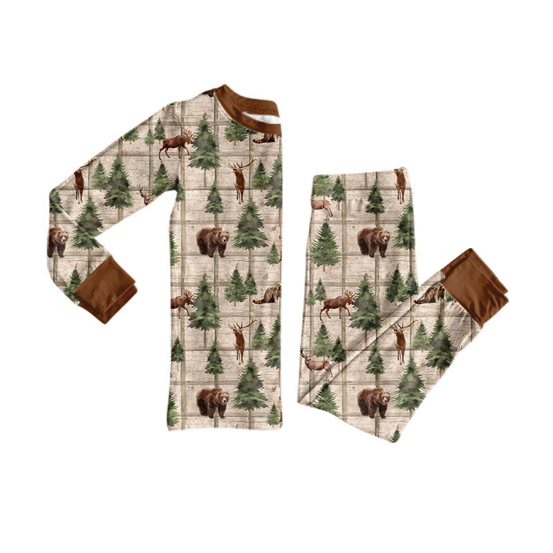 Preorder(moq 5) Baby Boys Trees Bears Deer Top Pant Hunting Pajamas Sets