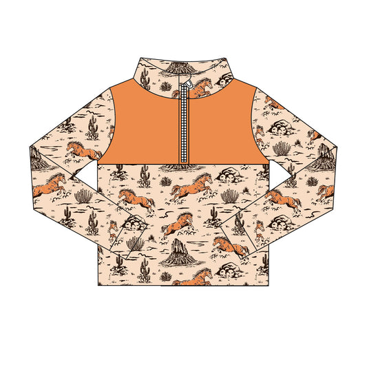 Preorder (moq 5)Baby Boys Horse Rodeos Cactus Western Zip Pullovers Tops
