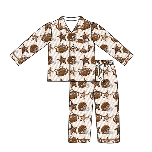 Preorder (moq 5)Baby Boys Stars Footballs Button Pocket Top Pant Team Pajamas Sets