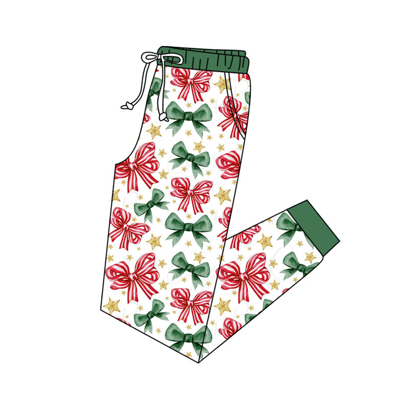Preorder(moq 5) Adult Women Christmas Green Red Bows Jogger Pants