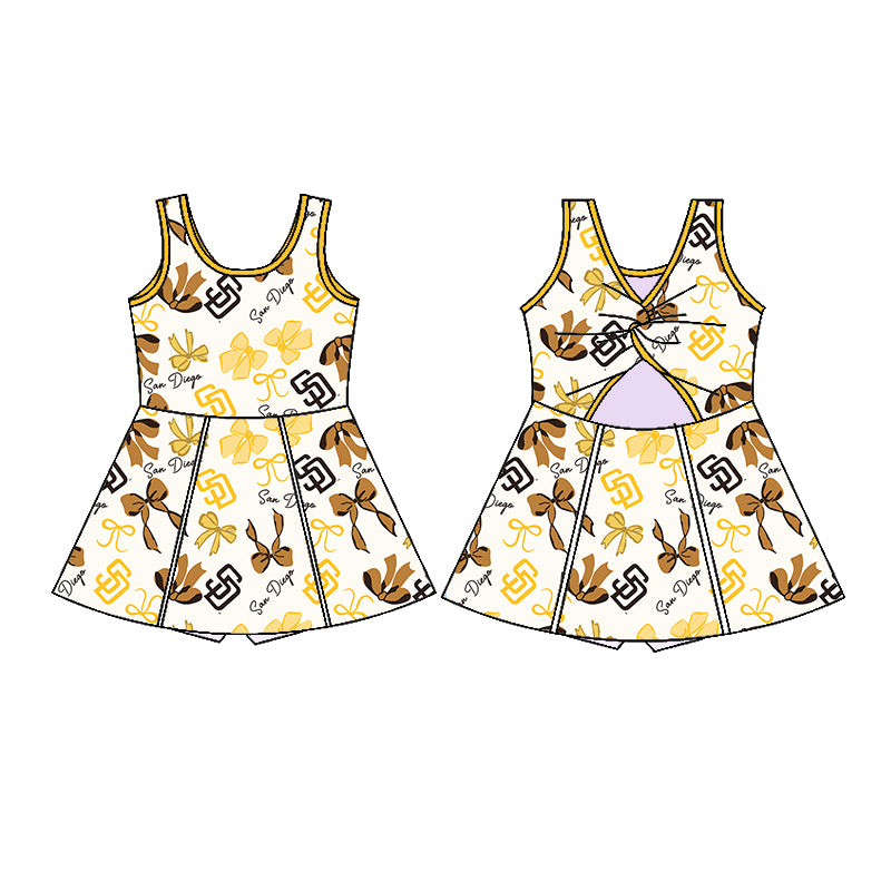 Preorder (moq 5)Baby Girls Yellow Sleeveless Bows Plaid SD Short Team Knee Length Dresses