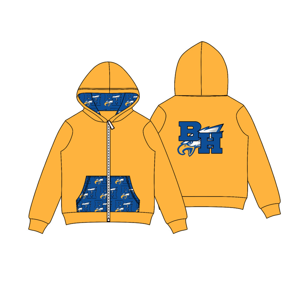 Preorder (moq 5)Baby Boys Yellow BH Eagle Team Pocket Zipper Hoodies Tops