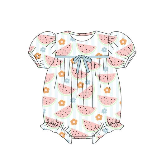 Preorder (moq 5)Baby Girls Short Ruffle Sleeves Watermelons Flowers Rompers