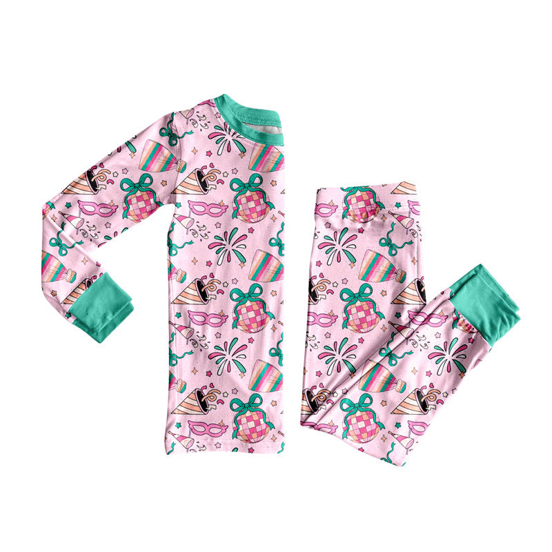 Preorder (moq 20)Baby Girls Bamboo Fireworks Glasses Happy New Year Pajamas Sets