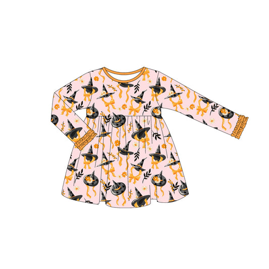 Preorder (moq 5)Baby Girls Long Ruffle Sleeves Flowers Magic Hats Knee Length Dresses