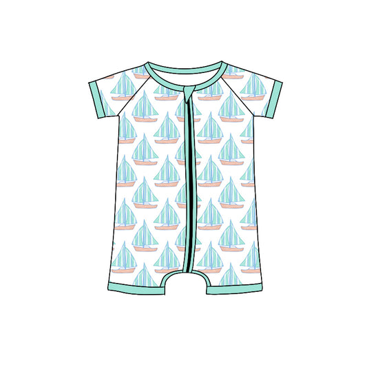 Preorder(moq 5)Baby Infant Boys Sailboat Zip Summer Rompers