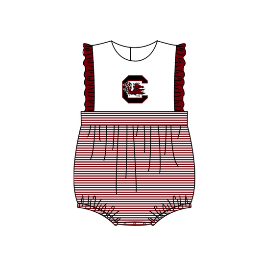 Preorder (moq 5)Baby Girls Sleeveless South Carolina Team Ruffle Rompers