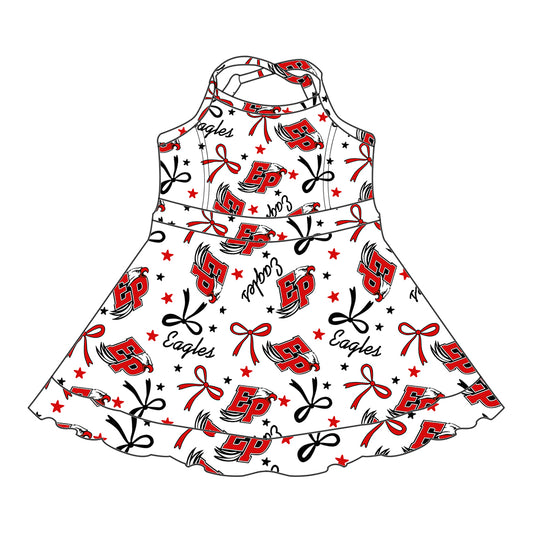 Preorder (moq 5)Baby Girls Strap Red EP Stars Bows Ruffle Shorts Team Knee Length Dresses