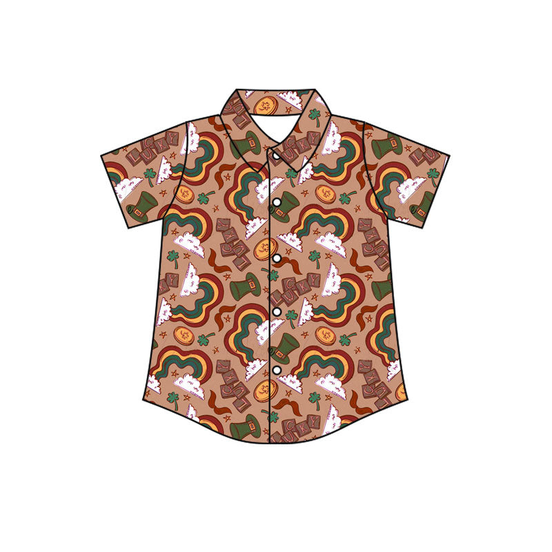 Preorder(moq 5) Baby Boys Short Sleeve Clovers Hats St Patrick Button Shirts Top