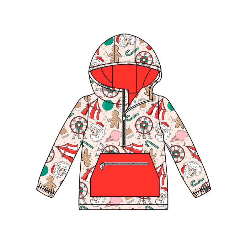 Preorder (moq 5)Baby Boys Santa Gingerbread Candy Zipper Pocket Christmas Hoodies Top