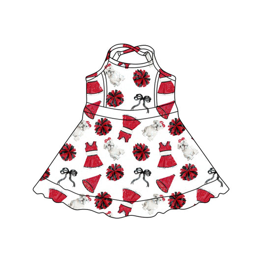 Preorder (moq 5)Baby Girls Strap Bows Dogs Team Shorts Cheer Knee Length Dresses