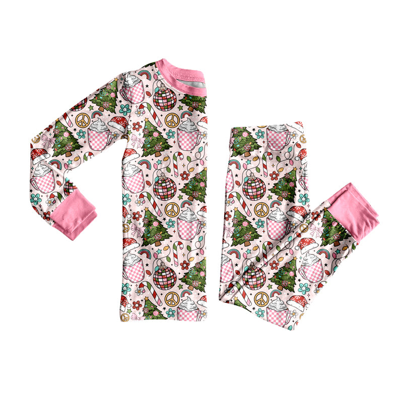 Preorder(moq 5) Baby Girls Christmas Tree Disco Top Pants Lounge Wear Pajamas Sets