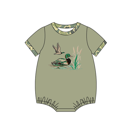 Preorder(moq 5)Baby Infant Boys Hunting Ducks Green Short Sleeve Rompers