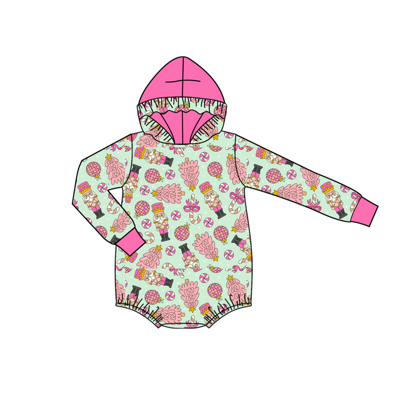 Preorder(moq 5)Baby Infant Girls Christmas Pink Soldier Hooded Rompers