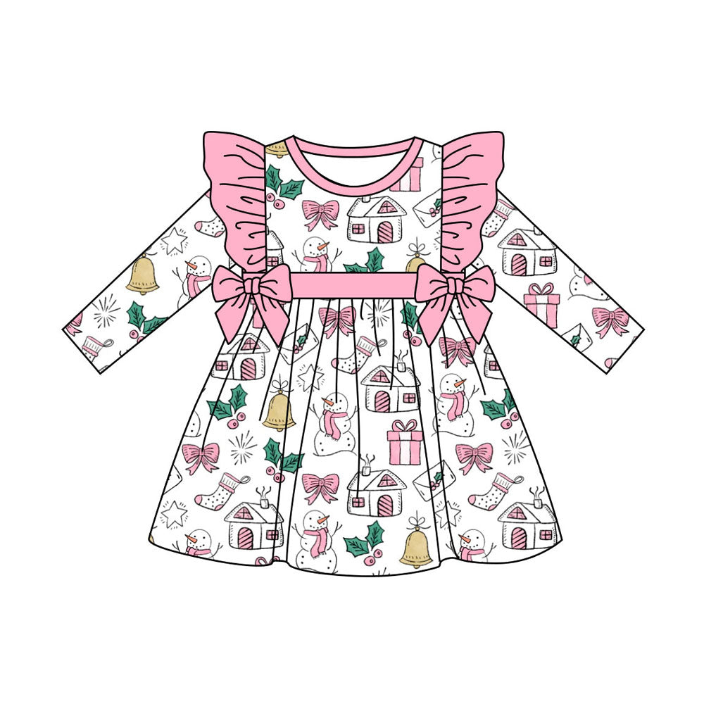 Preorder (moq 5)Baby Girls Snowmen Holly Christmas Knee length Dress