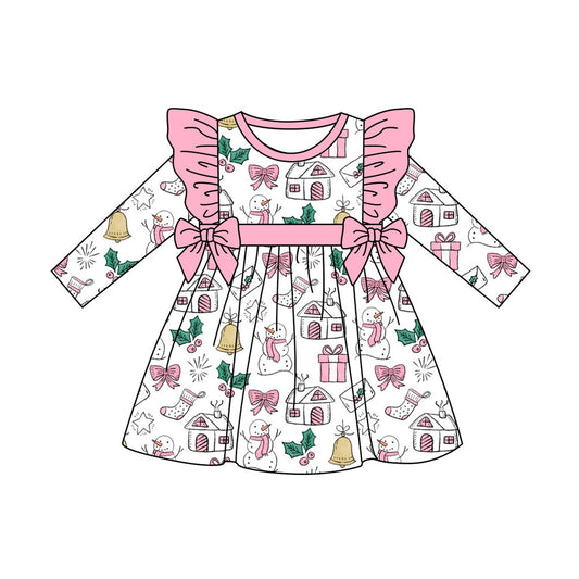 Preorder (moq 5)Baby Girls Snowmen Holly Christmas Knee length Dress