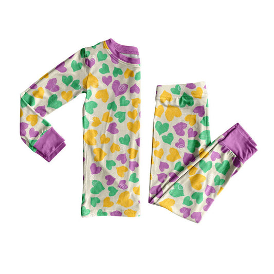 Preorder(moq 8)Baby Girls Mardigras Hearts Top Pant Pajamas Sets