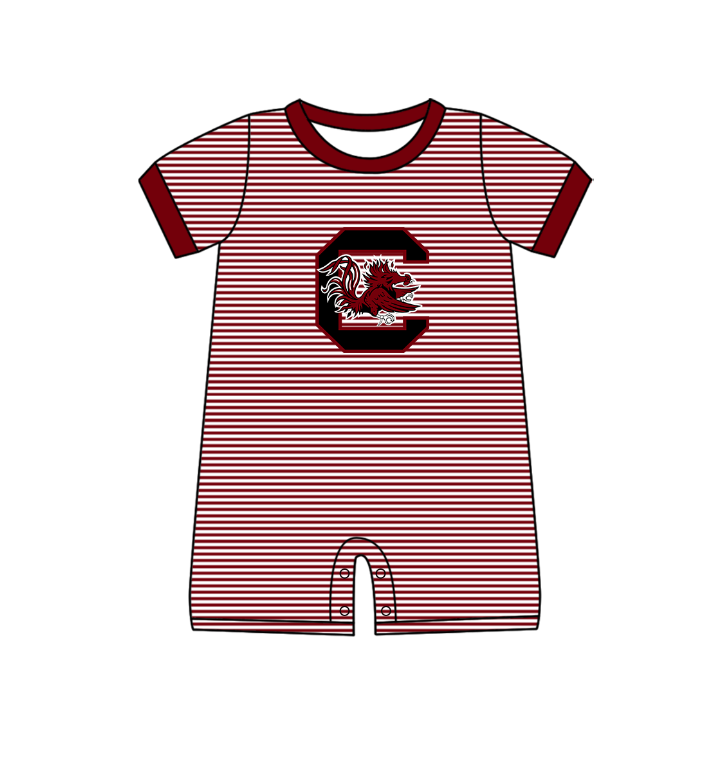 Preorder (moq 5)Baby Boys Short Sleeve South Carolina Team Stripe Rompers