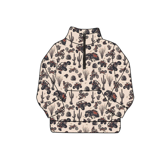 Preorder (moq 5)Baby Boys Long Sleeve Cactus Trucks Zip Pockets Western Pullovers Top