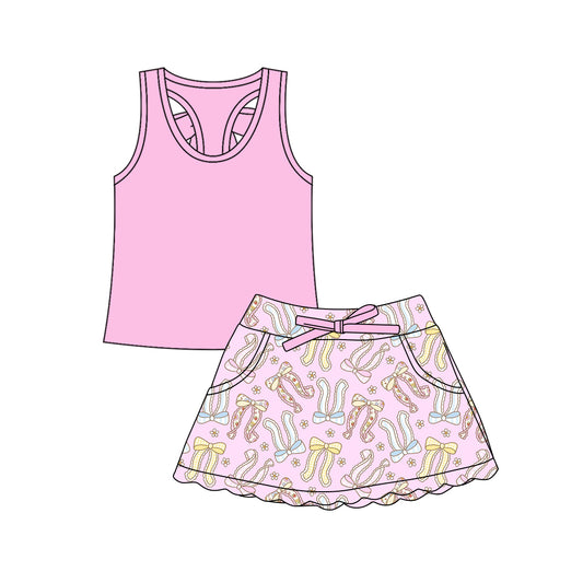 Preorder (moq 5)Baby Girls Pink Vests Bows Flowers Scallop Pockets Skirt Shorts Clothes Sets