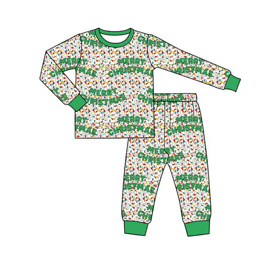 Preorder (moq 5)Baby Boys Colorful Lights Top Pant Merry Christmas Pajamas Set