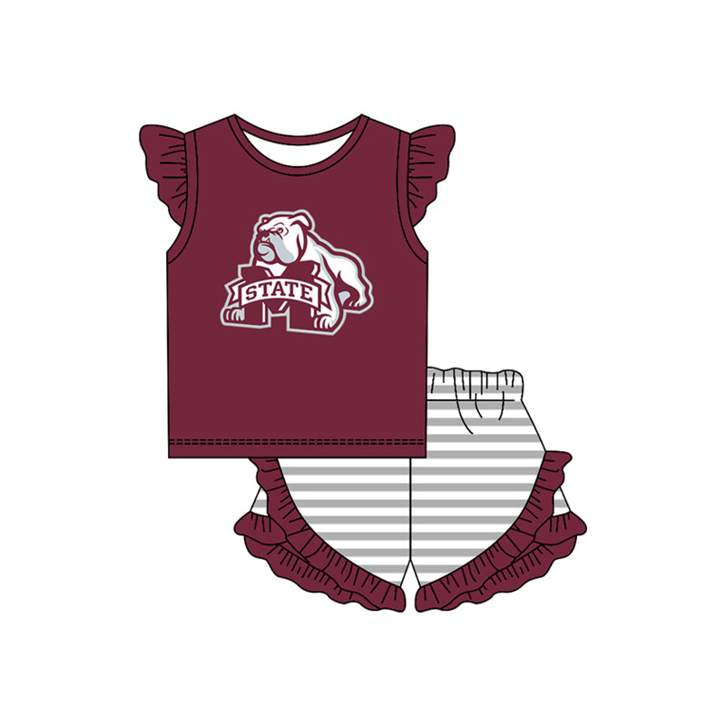 Preorder (moq 5)Baby Girls M State Top Stripe Ruffle Shorts Team Clothes Set