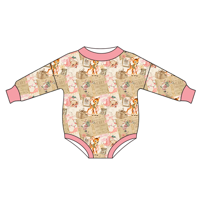 Preorder (moq 5)Baby Girls Long Sleeves Deer Santa Lights Plaid Romper