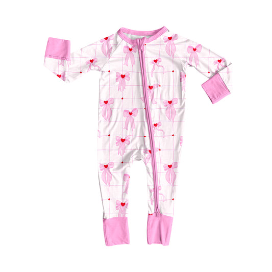 Preorder(moq 5)Baby Kids Pink Bows Hearts Plaid Zipper Pant Rompers