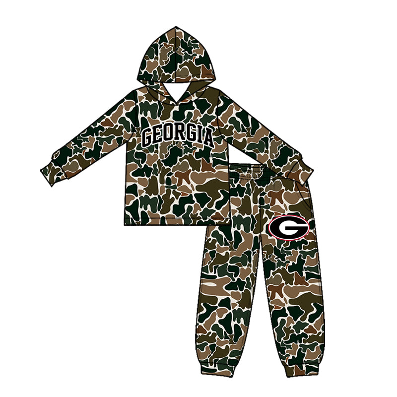 Preorder (moq 5) Baby Boy Clothes Georgia Team Dark Green Camo Print Long Sleeve Hoodie Jogger Pant Set