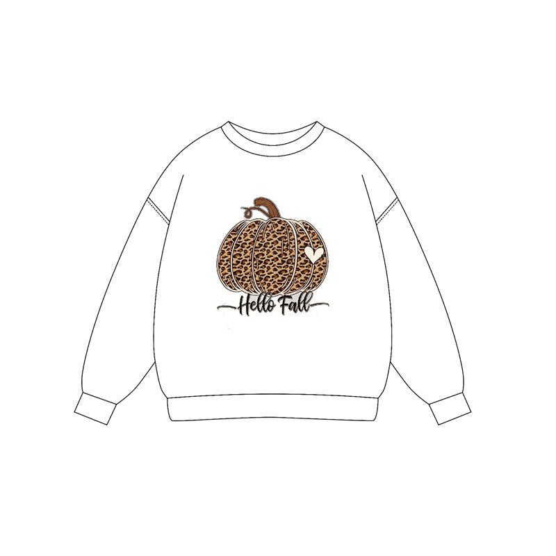 Preorder (moq 5)Baby Girls Long Sleeves Leopard Pumpkins Hello Fall Tee Shirts Top