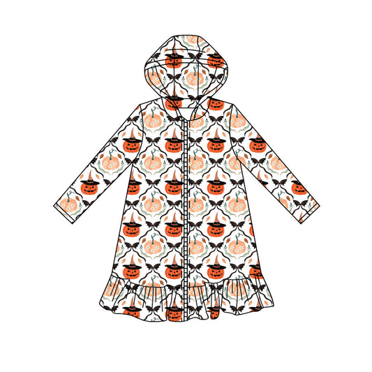 Preorder moq 5 Baby Girls Ghost Pumpkins Checked Halloween Zip Ruffle Knee Length Dresses