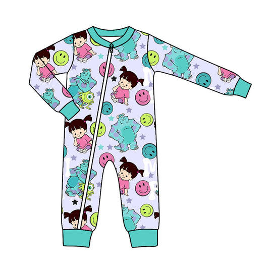 Baby Boys Cartoon Monster Long Sleeve Zip Rompers preorder(moq 5)