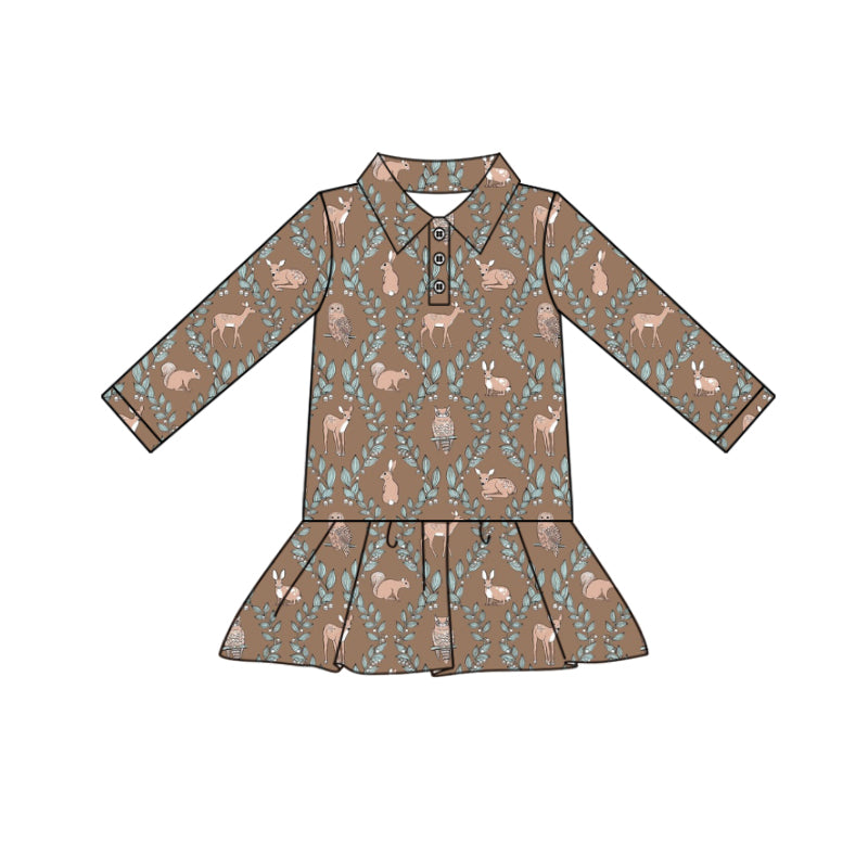 Preorder (moq 5)Baby Girls Animals Flowers Checked Fall Knee Length Dresses