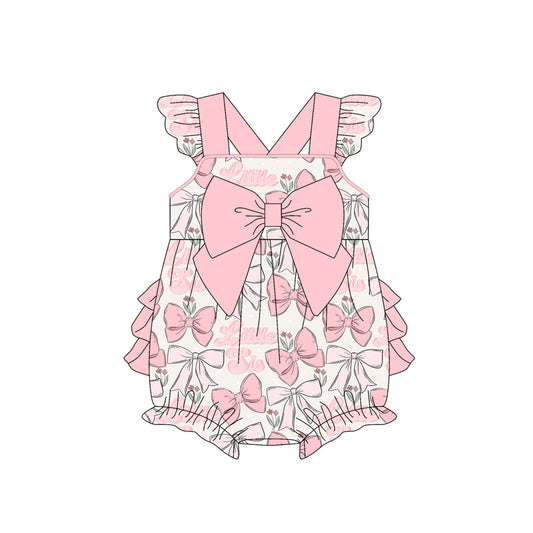 Preorder (moq 5)Baby Girls Peach Flutter Sleeves Bows Little Sis Ruffle Bubble Rompers