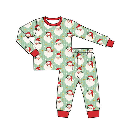 Preorder (moq 5)Baby Boys Green Long Sleeves Santa Stars Top Pant Pajamas Set