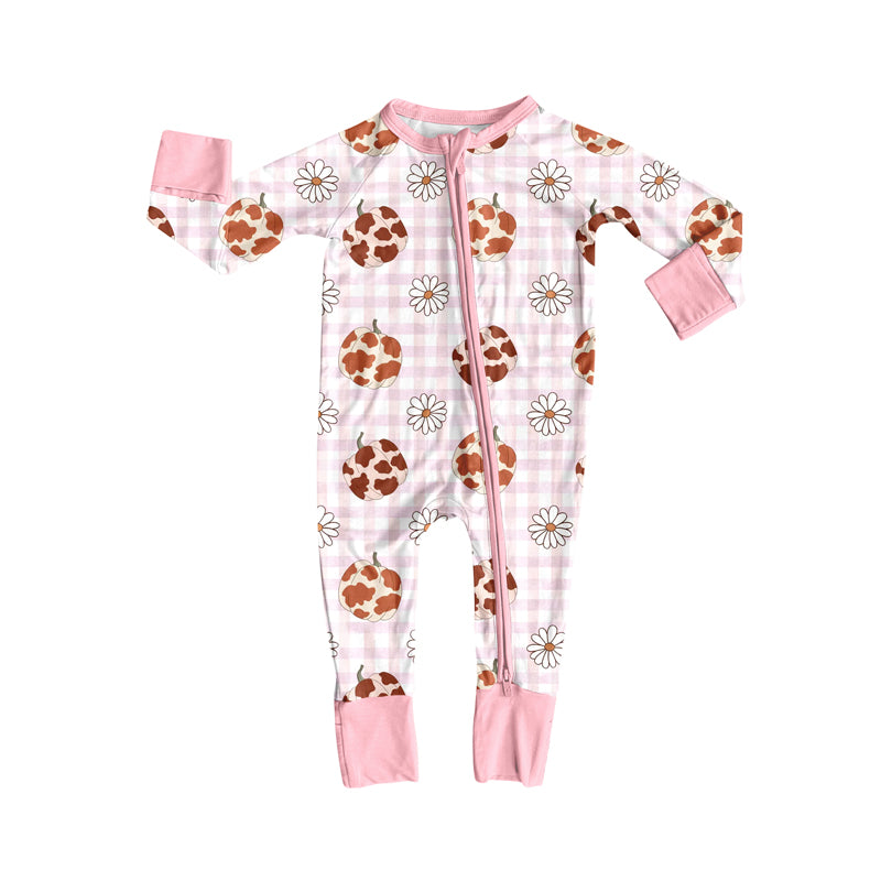 Preorder(moq 5)Baby Infant Boys Pink Camo Pumpkins Daisy Plaid Fall Zipper Rompers