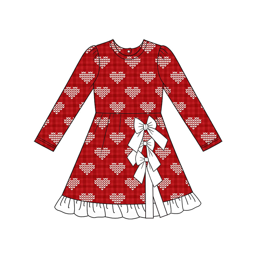 Preorder (moq 5)Baby Girls Hearts Checked Short Bows Valentines Knee Length Dress