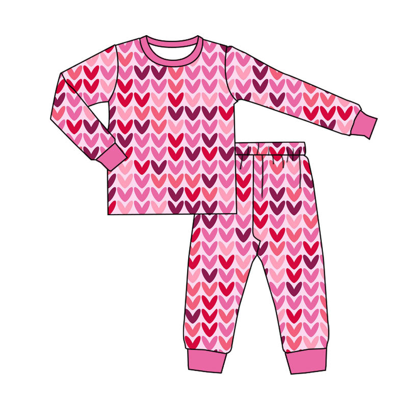 Preorder (moq 5)Baby Girls Pink Hearts Top Pants Valentine Pajamas Sets
