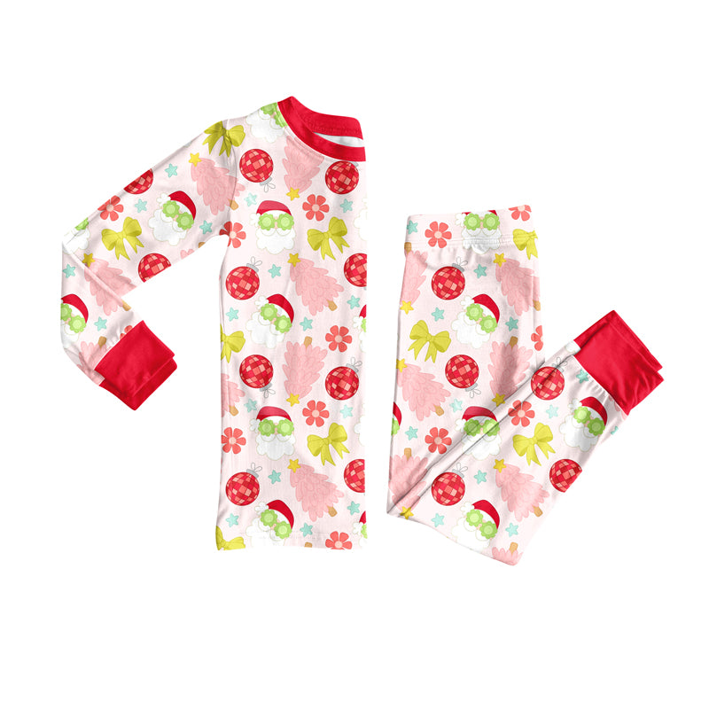 Preorder(moq 5) Baby Girls Christmas Tree Santa Disco Top Pants Lounge Wear Pajamas Sets
