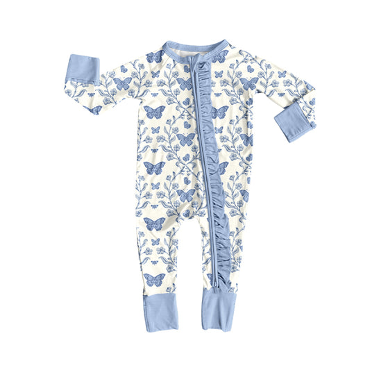 Preorder (moq 5)Baby Girls Flowers Butterfly Two Way Ruffle Zip Convertible Rompers