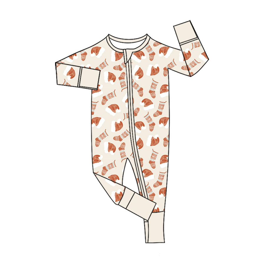 Preorder (moq 5)Baby Girls Hats Socks Christmas Two Way Zip Convertible Rompers