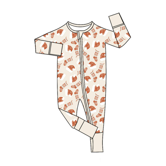 Preorder (moq 5)Baby Girls Hats Socks Christmas Two Way Zip Convertible Rompers