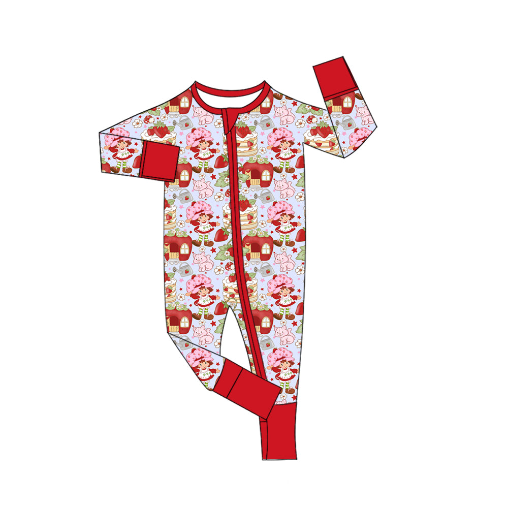 Preorder (moq 5)Baby Girls Cartoon Strawberry Girls Cakes Zipper Footie Rompers