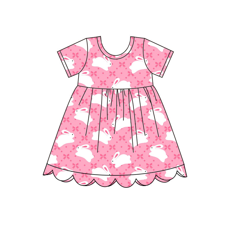 Preorder moq 5 Baby Girls’ & Girls’ Spring Easter Yellow Cute Rabbit Print Crew Neck Short Sleeve Dress