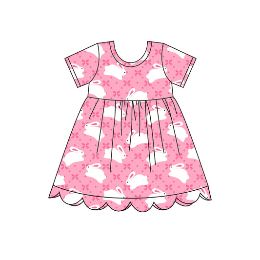Preorder moq 5 Baby Girls’ & Girls’ Spring Easter Yellow Cute Rabbit Print Crew Neck Short Sleeve Dress