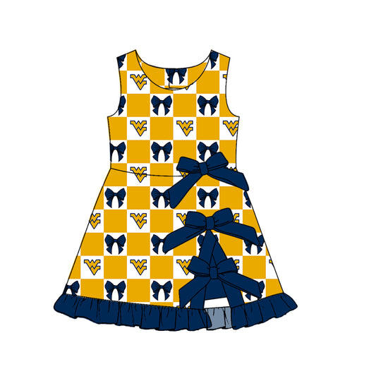 Preorder(moq 5)Baby Girls Bows West Virginia Team Short Knee Length Dress