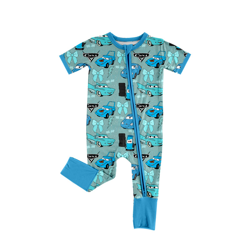 Preorder(moq 5)Baby Infant Boys Car Bows Zip Rompers