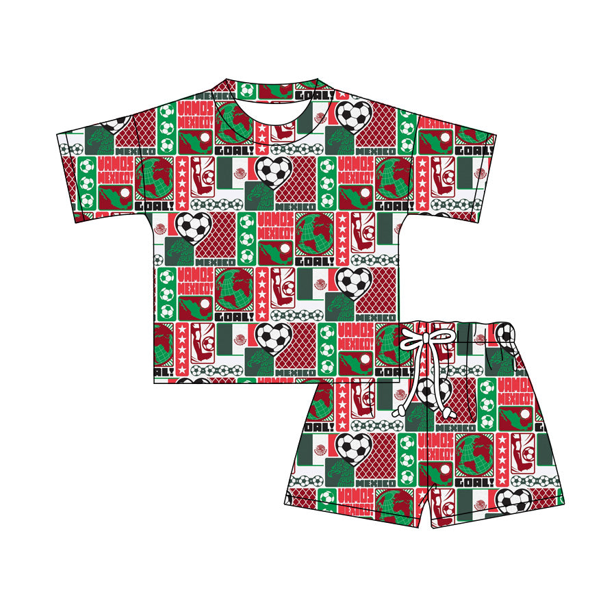 Preorder (moq 5)Baby Boys Girls Hearts Footballs Top Short Team Slouchy Clothes Sets