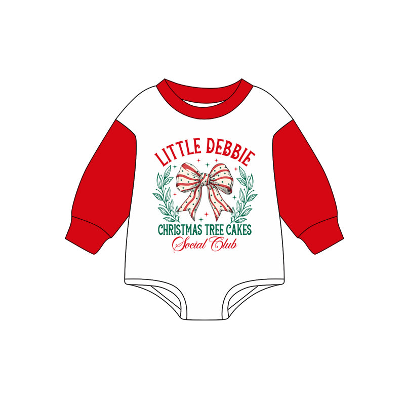 Preorder (moq 5)Baby Girls Red Long Sleeves Little Debbie Bows Rompers